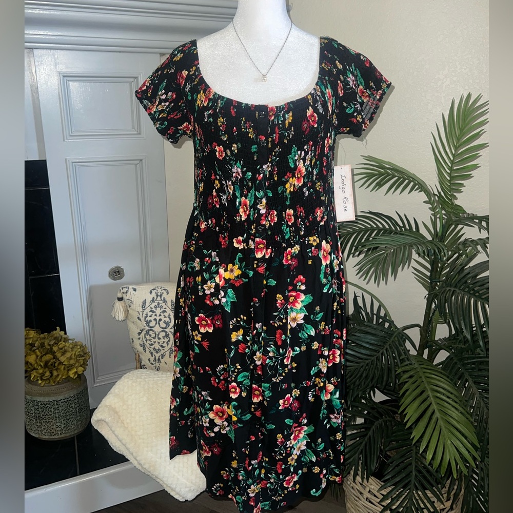 NWT Indigo Rose Floral Black Dress 2X